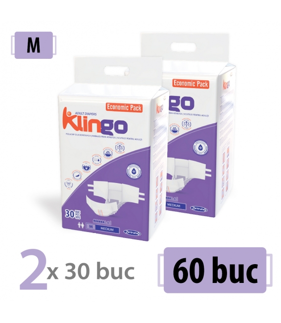 Scutece Adult Klingo Economic M - Pachet Promotional 2x30 buc